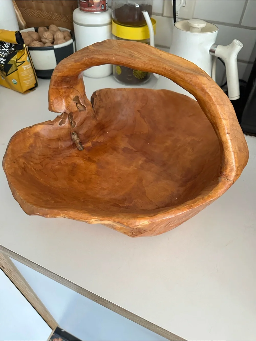 Vintage Hand-Carved Gorgeous Burl wood Bowl with Handle